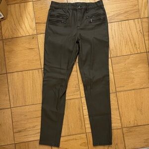 Women's Army Green Leather Jeans
